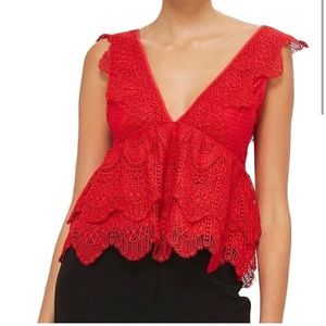 NWOT Topshop Plunge Lace Peplum Top